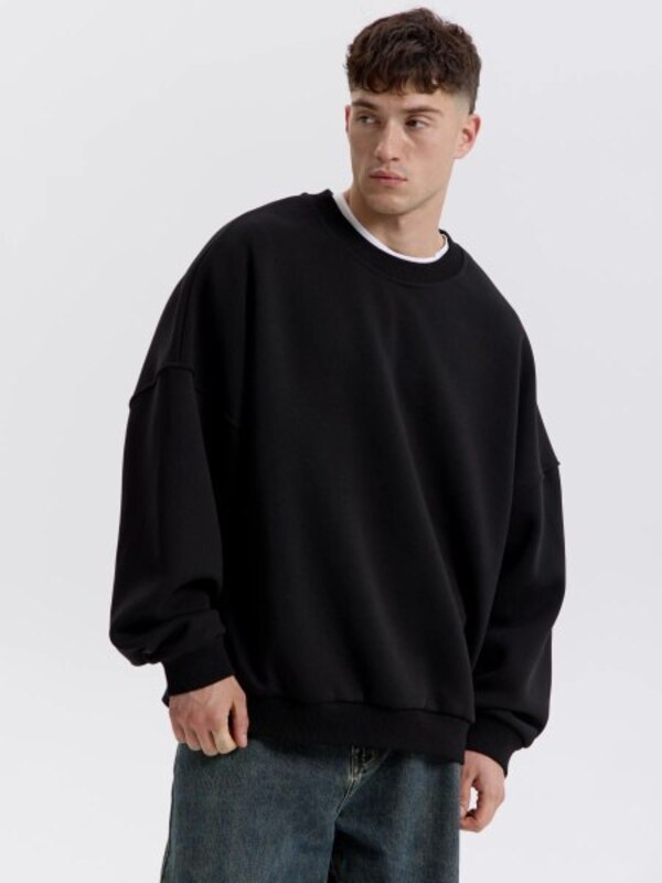 Sweatshirt Men's BODY MOTION black Without fastener Three-thread footer, size 46 oversized Long Plain Russia breathable material buy with delivery to OZON at a low price (1489333460)