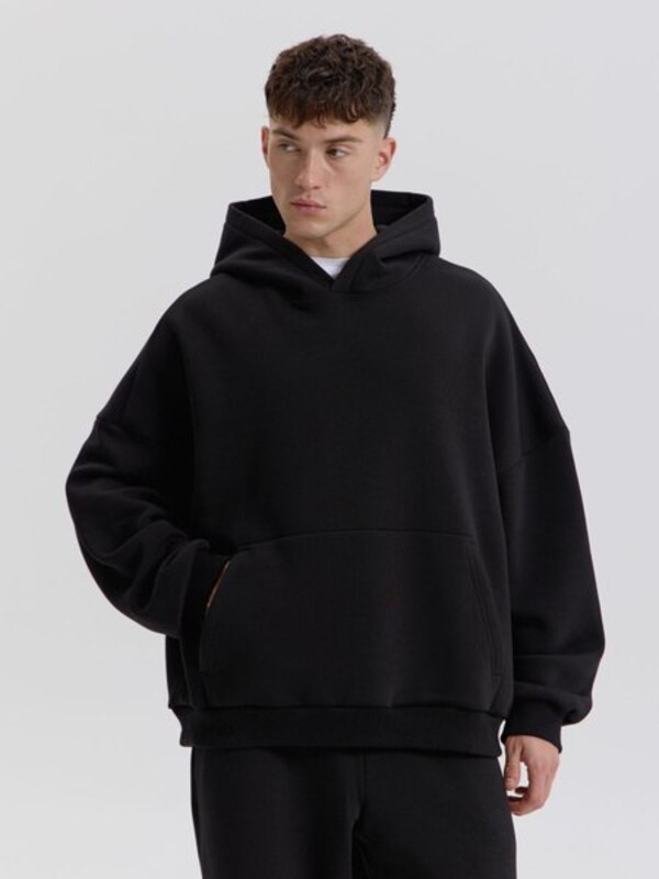 Hoodie Men's BODY MOVEMENT Hood, Pockets black Without fastening Three-thread footer, size 44 oversized Long Plain Russia family look, wind protection buy with delivery on OZON at a low price (259269767)