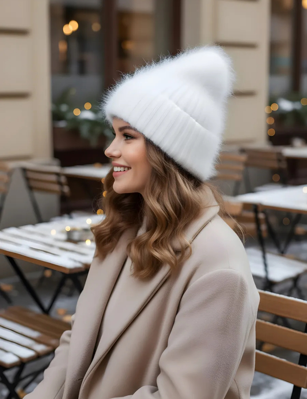 Шапка бини зимняя вязаная ангора с отворотом, SG fashion & accessory