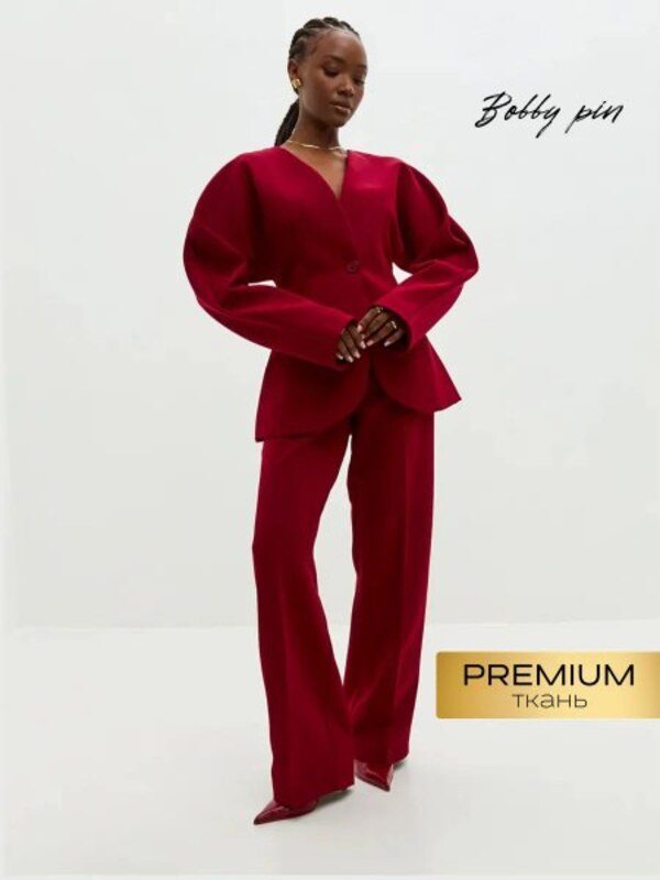 Classic Women's Bobby pin Evening/holiday trouser suit, two-piece burgundy, wine, size 44 Viscose, Polyester Plain Pockets Kyrgyzstan Summer Buttons buy with delivery on OZON at a low price (1986919856)