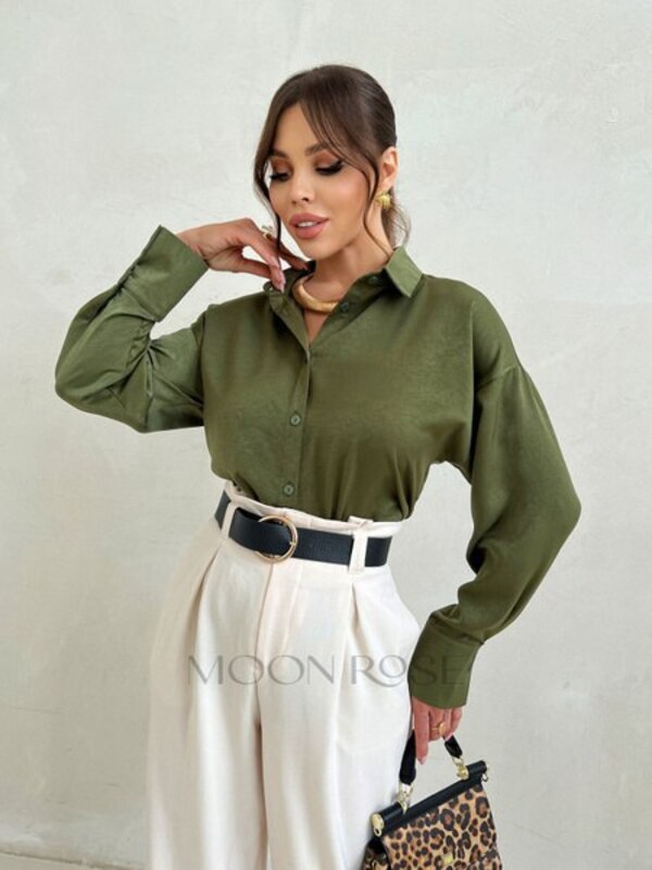 Shirt Women's Moon Rose dark olive Long Polyester Collar Plain, size 54 Buttons Russia buy with delivery on OZON at a low price (1739685625)