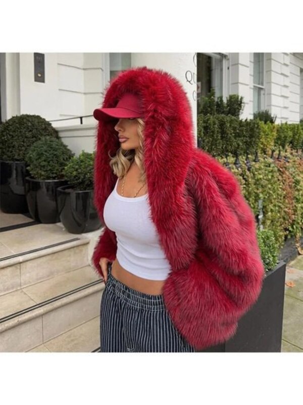 Faux fur coat for women XIBORUI burgundy without collar Faux fur Long Polyester, size 48 shortened Eurowinter fur coat-Cheburashka buy with delivery to OZON at a low price (2687420360)