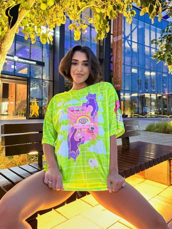 T-shirt Women's Bona Fide light green, purple Long, size 42, 44 Polyester Geometric, Oversized Logo Sports Russia Running, Dancing, height 166-172 buy with delivery on OZON at a low price (761986871)