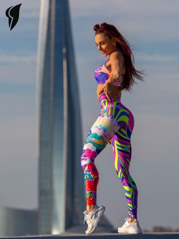 Leggings Women's Bona Fide purple Jersey Sports, size 42 Without fastener For any season, tight-fitting Russia Medium Multi-colored buy with delivery to OZON at a low price (707117840)