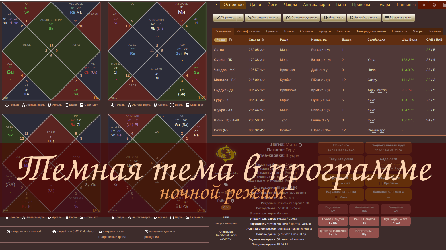 Jyotish Maha Charts :: Мухурта. Углубленный практикум. Часть 1 ॐ Темная  тема в программе JMC Calculator ॐ Курс по Джйотиш: Загадка 8-го дома ॐ  Техники какшйа при рассмотрении транзитов ॐ Ежеквартальный дайджест #