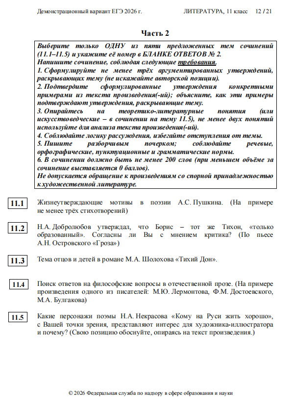 Темы сочинения ЕГЭ по литературе
