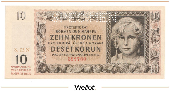 Изображение лота 10 Крон 1942 Богемия и Моравия Образец UNC-