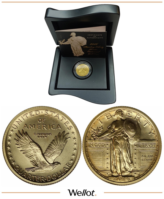Изображение лота 1/4 Доллара 2016 W 100 Лет Монете "Стоящая Свобода" США UNC