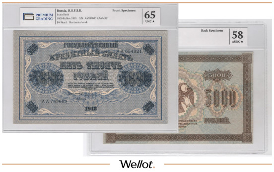 Изображение лота 5000 Рублей 1918 Россия РСФСР Образец PG 58-65 UNC