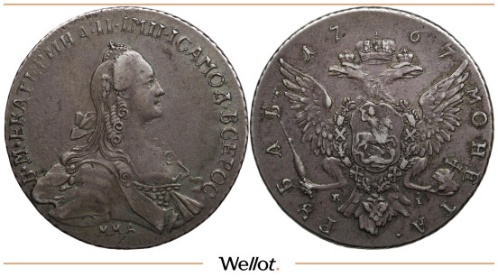 Изображение лота 1 Рубль 1767 ММД ЕI Екатерина II AUNC
