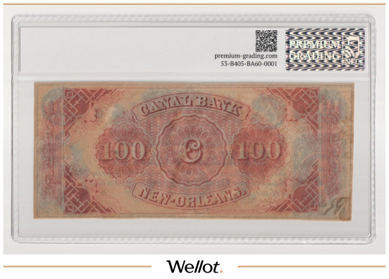 Изображение лота 100 Долларов ND (1850е) США Луизиана Новый Орлеан Canal and Banking Company PG 55 AUNC