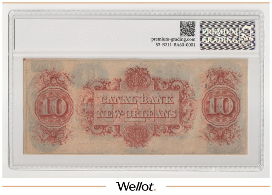 Изображение лота 10 Долларов ND (1850е) США Луизиана Новый Орлеан Canal and Banking Company PG 63 UNC