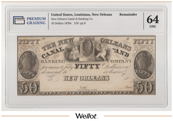 Изображение лота 50 Долларов ND (1830е) США Луизиана Новый Орлеан Canal and Banking Company PG 64 UNC