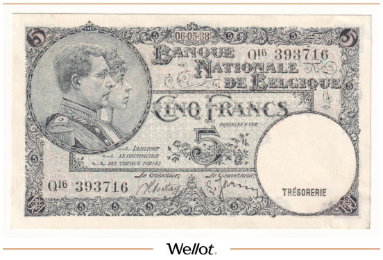 Изображение лота 5 Франков 1938 Бельгия UNC