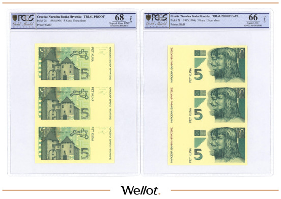 5-20-200-500-1000 Кун 1993 (1994) Хорватия Пробы Печати PCGS 66-68 OPQ UNC