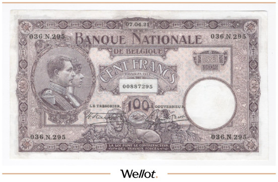 Изображение лота 100 Франков 1921 Бельгия