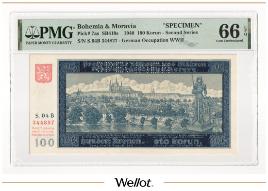 Изображение лота 100 Крон 1940 Богемия и Моравия Образец PMG 66 EPQ UNC