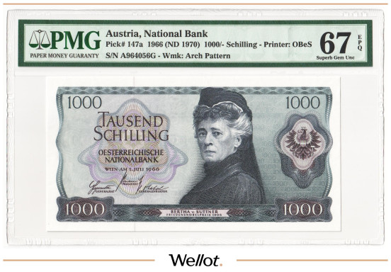 Изображение лота 1000 Шиллингов 1966 Австрия PMG 67 EPQ UNC