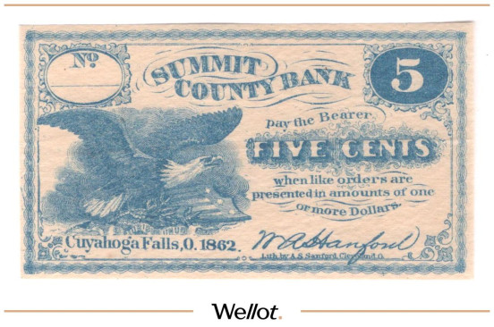 Изображение лота 5 Центов 1862 США Огайо Кайахога-Фолс Саммит Банк