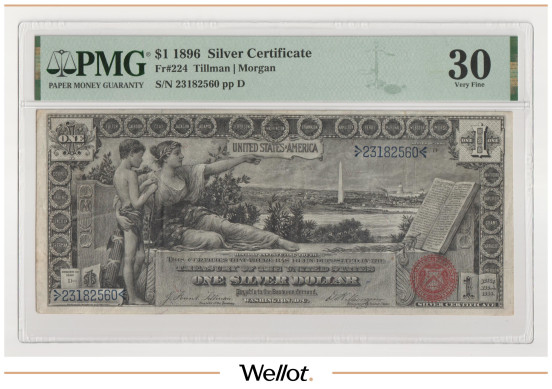 1 Доллар 1896 США Серебряный Сертификат PMG 30