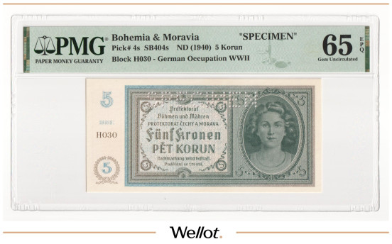 Изображение лота 5 Крон ND (1940) Богемия и Моравия Образец PMG 65 EPQ UNC