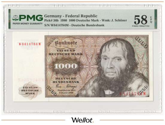 1000 Марок 1980 Германия ФРГ PMG 58 EPQ AUNC