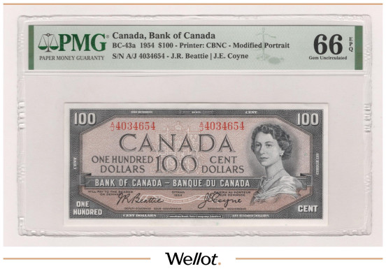 100 Долларов 1954 Канада PMG 66 EPQ UNC