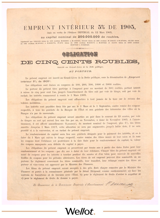 Изображение лота 500 Рублей 1905 Российская Империя Внутренний 5% Заем