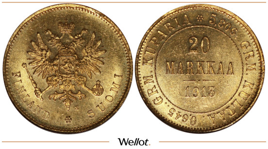 Изображение лота 20 Марок 1913 S Николай II для Финляндии NGC MS64