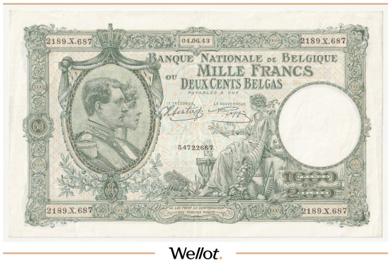 Изображение лота 1000 Франков (200 Белгов) 1943 Бельгия XF+