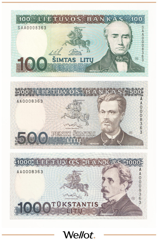 100-500-1000 Литов 1991-1994 Литва UNC