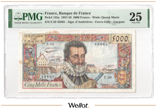 Изображение лота 5000 Франков 1958 Франция PMG 25