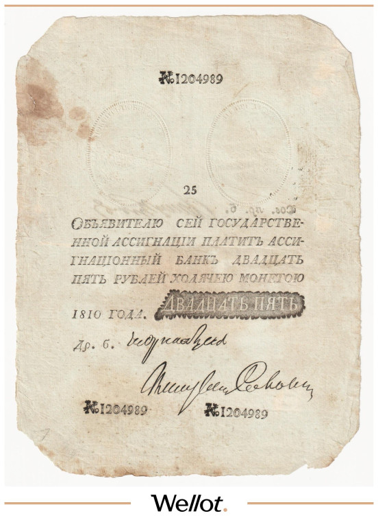Изображение лота 25 Рублей 1810 Российская Империя Ассигнация Наполеоновская Подделка