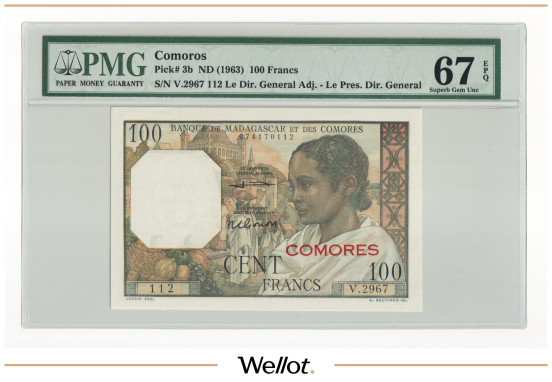Изображение лота 100 Франков ND (1960-1963) Коморы PMG 67 EPQ UNC