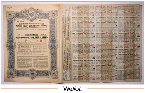 Изображение лота 187 Рублей 50 Копеек 1906 Российская Империя Государственный 5% Заем Образец