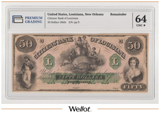 Изображение лота 50 Долларов ND (1860е) США Луизиана Новый Орлеан Citizens Bank PG 64+ UNC