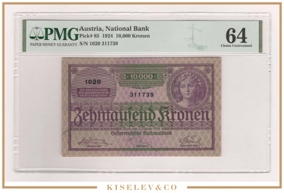 Изображение лота 10000 Крон 1924 Австрия PMG 64 UNC