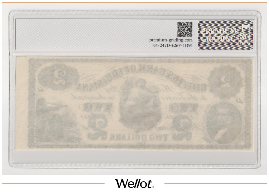 Изображение лота 2 Доллара ND (1860е) США Луизиана Новый Орлеан Citizens Bank PG 64+ UNC