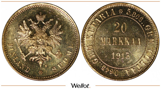 Изображение лота 20 Марок 1913 S Николай II для Финляндии UNC