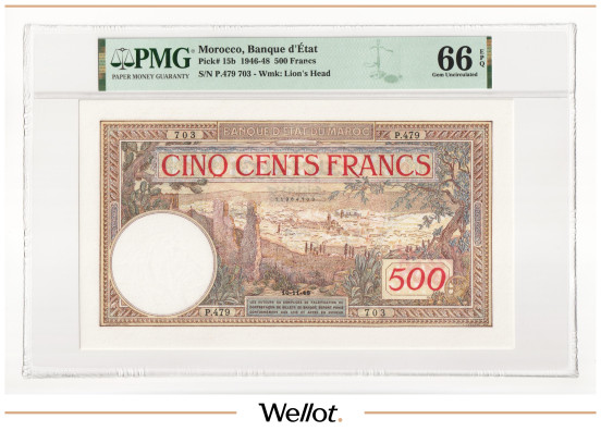 500 Франков 1948 Марокко PMG 66 EPQ UNC
