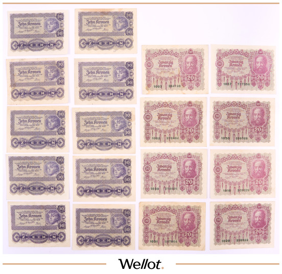 Изображение лота 10-20 Крон 1922 Австрия 18 шт