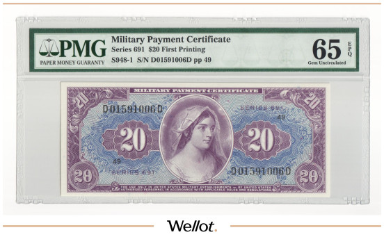 20 Долларов ND (1969) США Военный Сертификат PMG 65 EPQ UNC