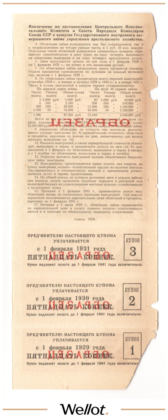 Изображение лота 2 Рубля 50 Копеек 1928 Россия СССР Государственный Выигрышный Заем Укрепления Крестьянского Хозяйства Образец
