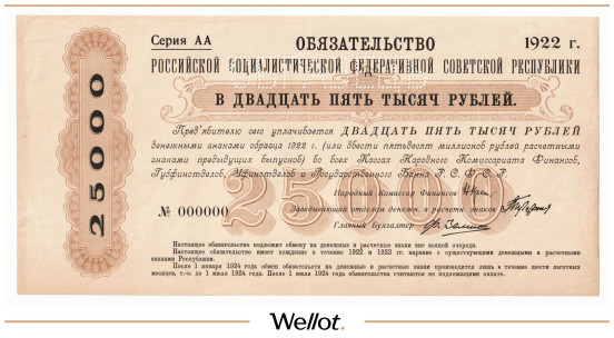25000 Рублей 1922 Россия РСФСР Образец XF+