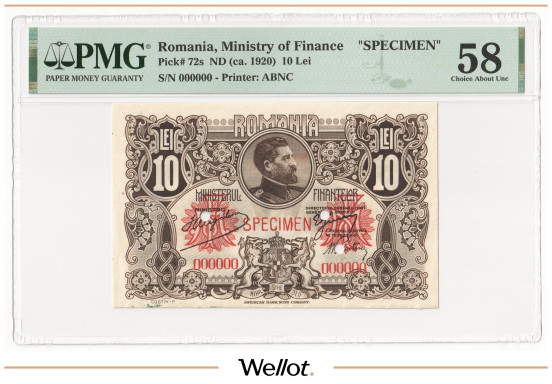 10 Леев ND (1920) Румыния Образец PMG 58 AUNC