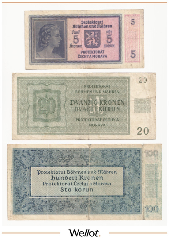 Изображение лота 5-20-100 Крон 1940-1944 Богемия и Моравия