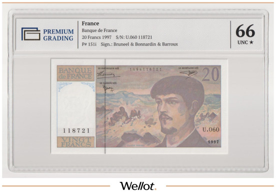 Изображение лота 20 Франков 1997 Франция PG 66+ UNC