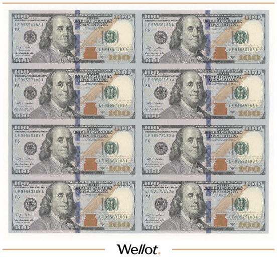 100 Долларов 2009 США Сцепка 8 шт UNC-