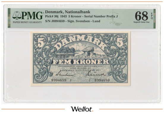 Изображение лота 5 Крон 1943 Дания PMG 68 EPQ UNC