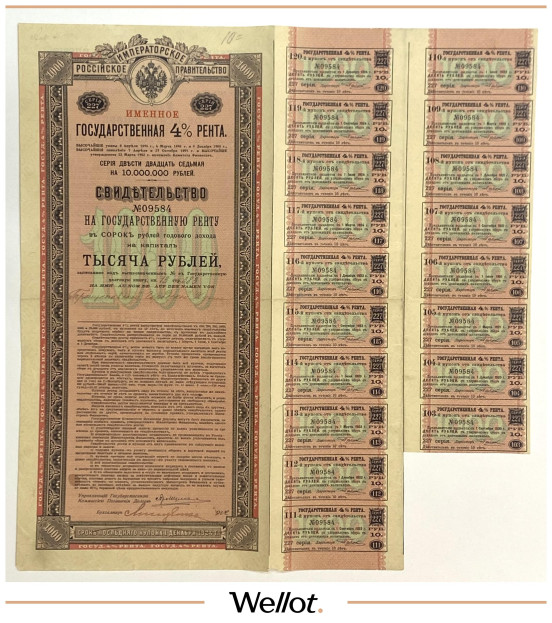 Изображение лота 1000 Рублей 1902 Российская Империя Государственная 4% Рента Именная